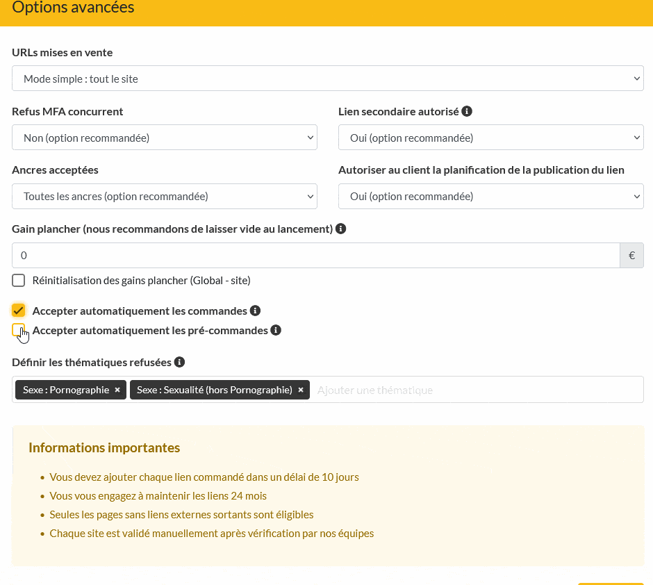 Nextlevel la meilleure plateforme d'achat de liens positionnés 13 Precommande automatique