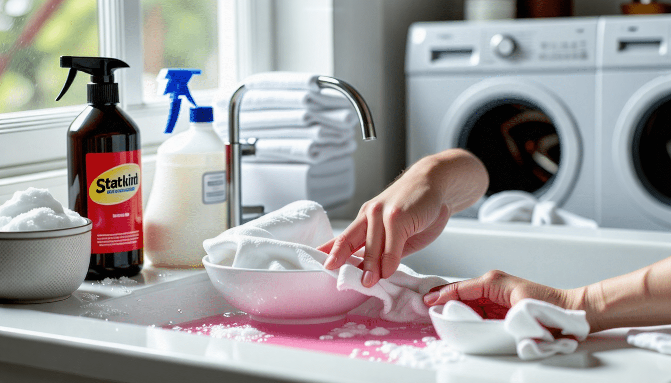 découvrez des astuces efficaces pour éliminer les taches roses sur votre linge blanc déteint. apprenez à préserver l'éclat de vos vêtements grâce à des techniques simples et des produits maison.